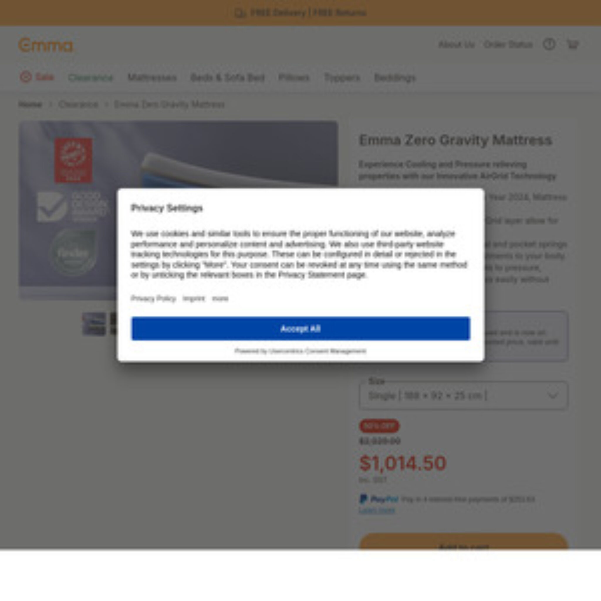 Emma Sleep Gravity Mattress from 1,014.50 (RRP 2,029.00) Emma Sleep