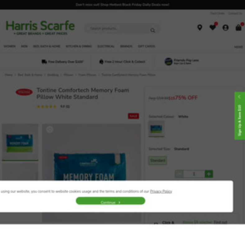 tontine-comfortech-memory-foam-pillow-$15,-tontine-soft-touch-quilt-$22-$26-@-harris-scarfe