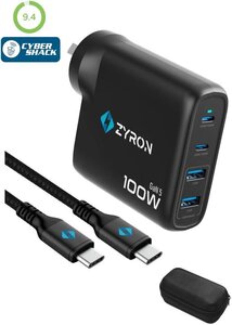 zyron-powaforce-100w-gan-5-charger-2c2a-with-2m-100w-braided-cable-&-case-$60-delivered-@-zyron-tech