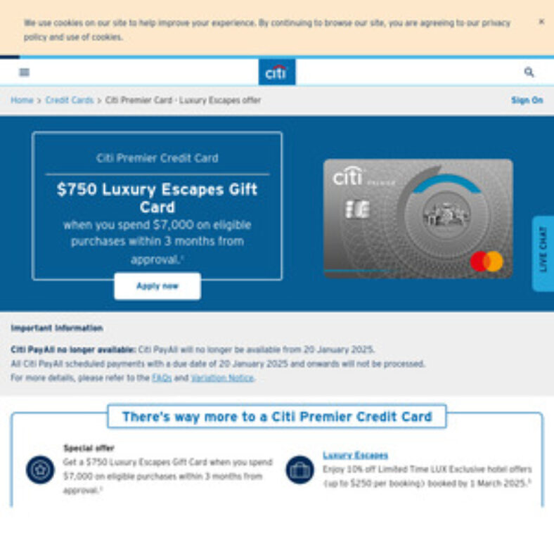 citi-premier-credit-card:-$750-luxury-escapes-gift-card-when-you-spend-$7,000-within-3-months