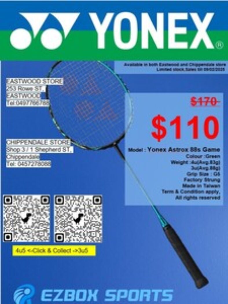 yonex-astrox-88s-game-4u5-badminton-racquet-$109.98-+-delivery-($0-syd-c&c/-in-store)-@-ezbox-sports