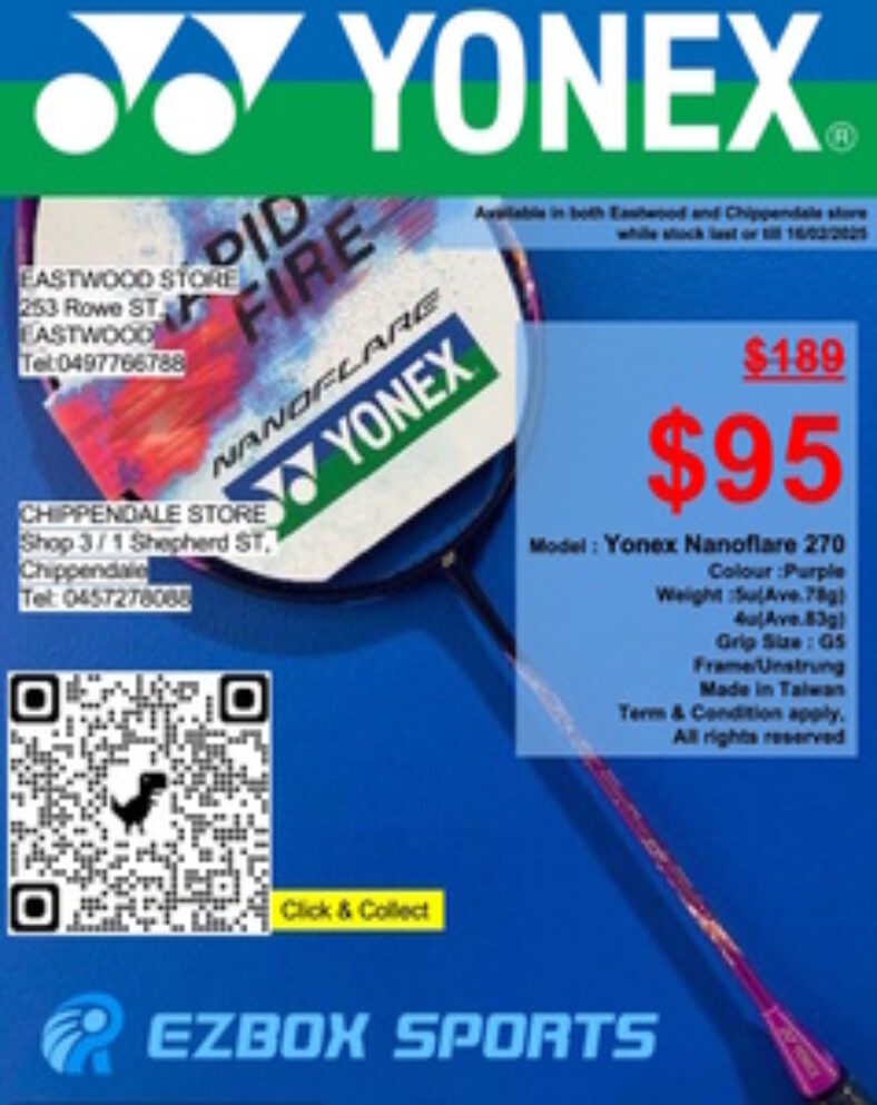 yonex-nanoflare-270-4u/5u-badminton-racquet-$95-+-delivery-($0-syd-c&c/-in-store)-@-ezbox-sports