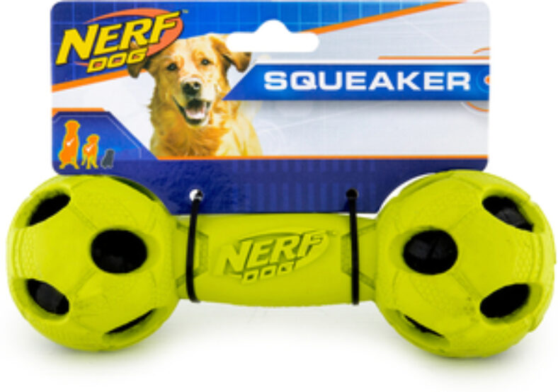 nerf-dog-medium-tire-barbell-squeaker-toy-green-$7.20-+-delivery-($0-with-onepass)-@-catch
