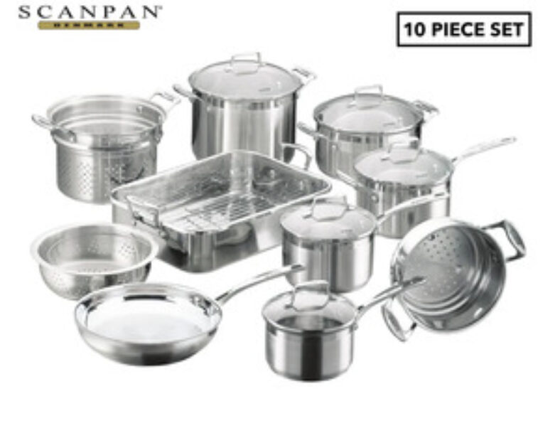 [onepass]-scanpan-10-piece-stainless-steel-impact-cookware-set-$189.60-(was-$499)-delivered-@-catch