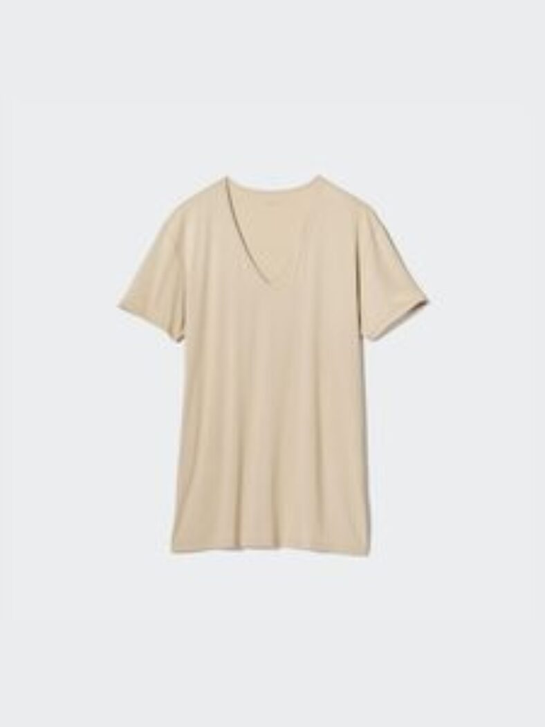 uniqlo-airism-v-neck-t-shirt-$490-(beige/m-size-only)-+-$7.95-delivery-($0-c&c/-in-store/-$75-order)-@-uniqlo