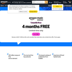 free:-4-months-amazon-music-unlimited-for-new-subscribers-only-(ongoing-$13.99-per-month)-@-amazon-au