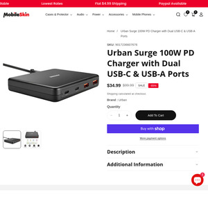 urban-surge-100w-pd-charger-with-dual-usb-c-&-usb-a-ports-at-$3499-+-$499.-shipping-@mobileskin